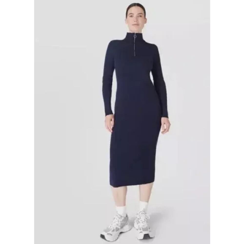 Sweaty Betty Frame Knitted Midi Dress Womens Size S Navy Blue Ribbed NEW Stretch